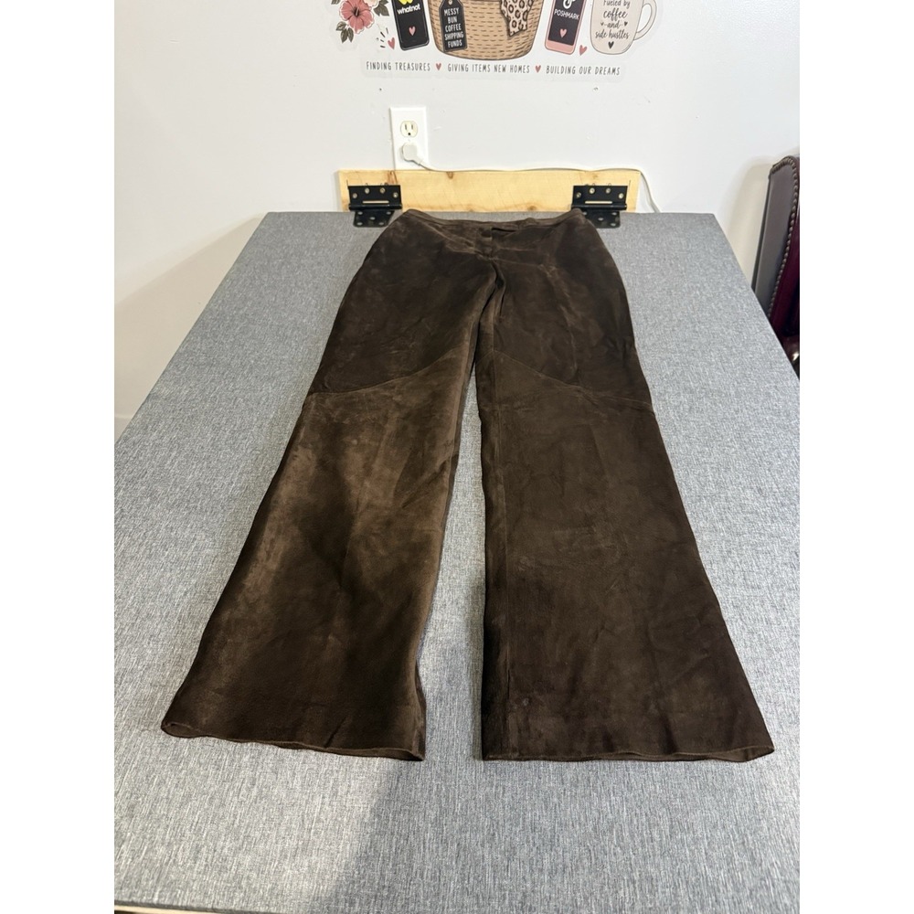 Ann Taylor Brown Suede Leather Lined Flat Front Straight Leg Pants Sz 6